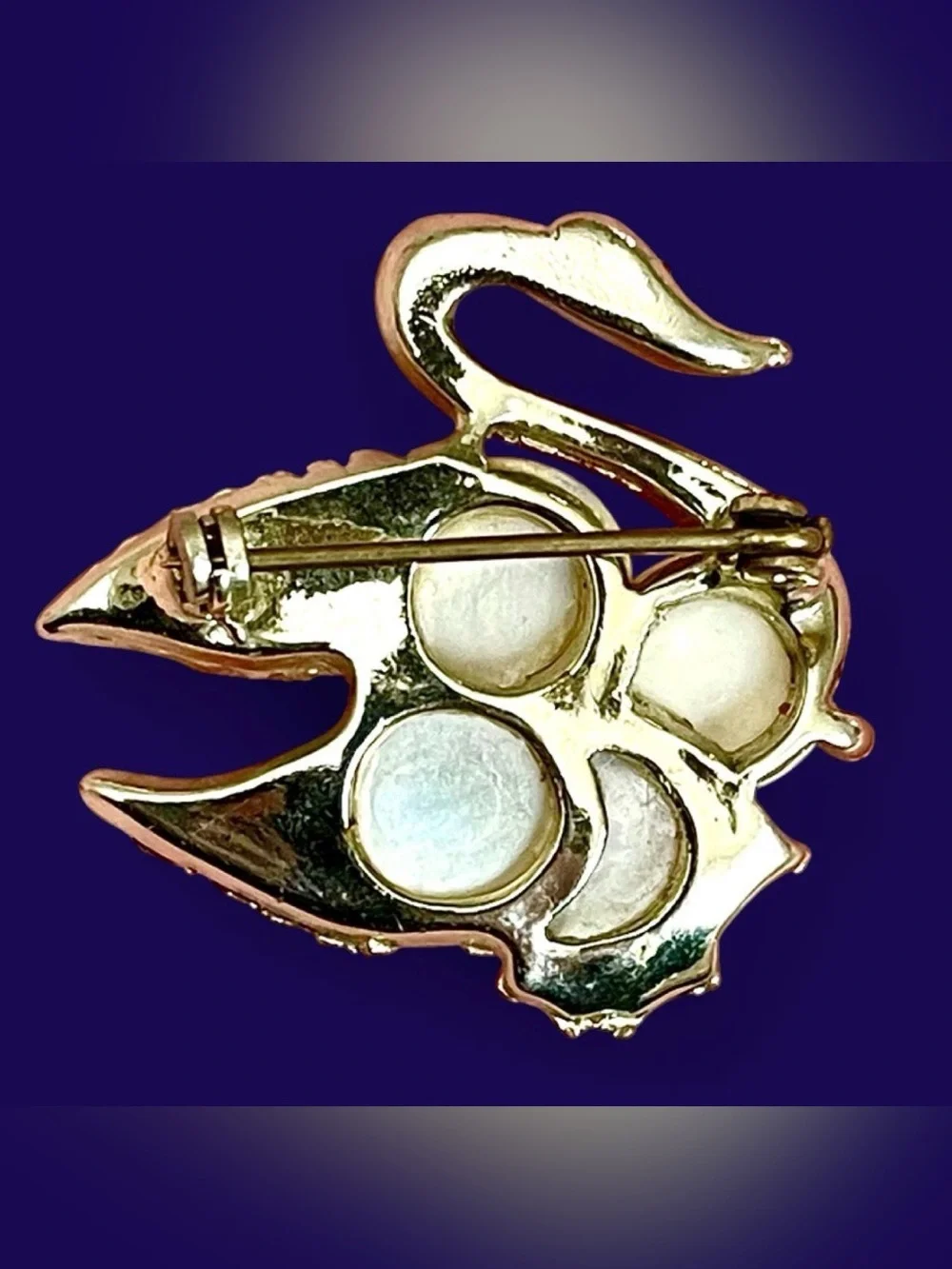 Vintage 1970s Swan Mother of Pearl Discs Brooch Pin Gold Tone Romantic Nautical